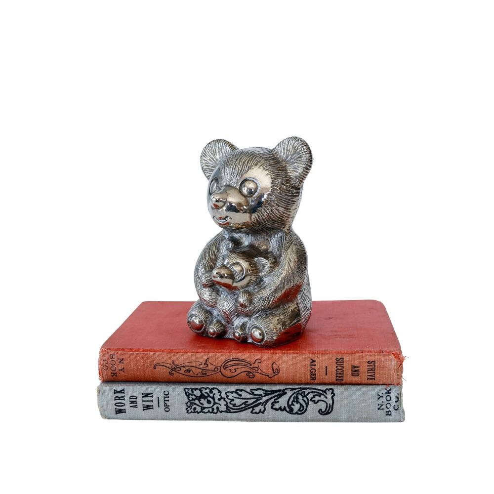 VTG 60s Metal Bear Cub Coin Piggy Bank Figurine Retro MCM Nursery